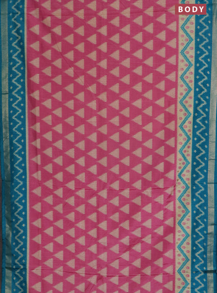 Semi patola saree light pink and teal blue with geometric butta weaves and zari woven border