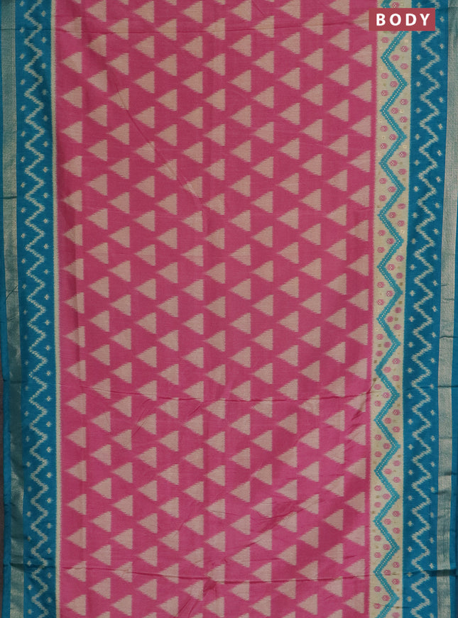 Semi patola saree light pink and teal blue with geometric butta weaves and zari woven border