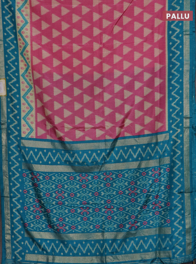Semi patola saree light pink and teal blue with geometric butta weaves and zari woven border