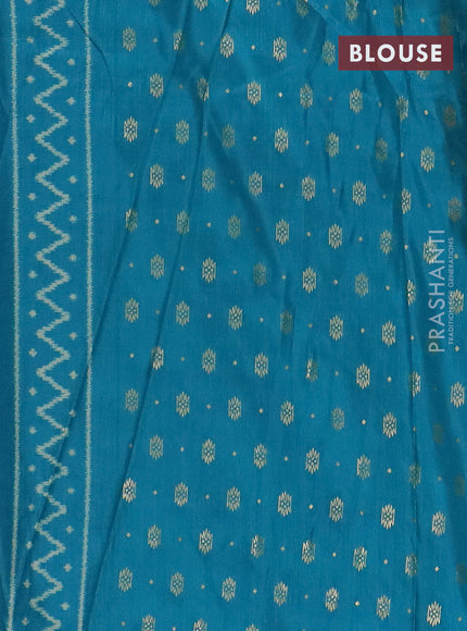 Semi patola saree light pink and teal blue with geometric butta weaves and zari woven border