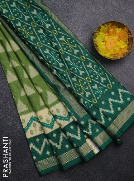 Semi patola saree light green and green with geometric butta weaves and zari woven border