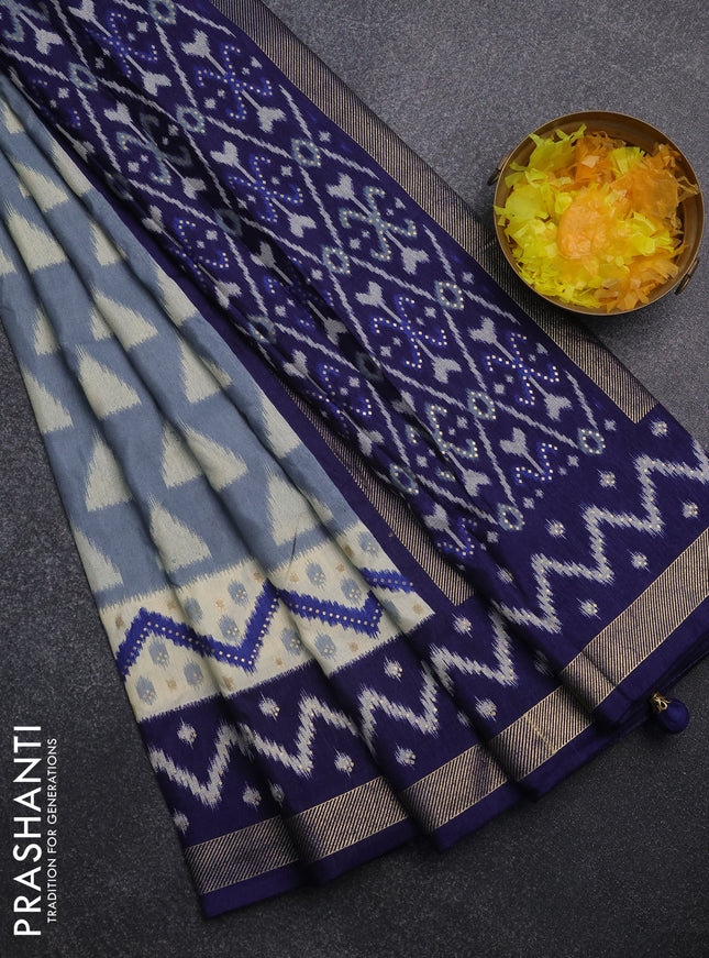 Semi patola saree grey and blue with geometric butta weaves and zari woven border