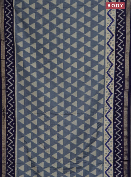 Semi patola saree grey and blue with geometric butta weaves and zari woven border