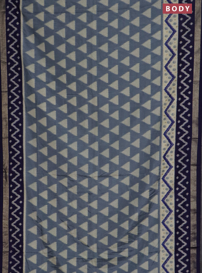 Semi patola saree grey and blue with geometric butta weaves and zari woven border