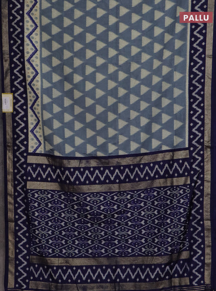 Semi patola saree grey and blue with geometric butta weaves and zari woven border