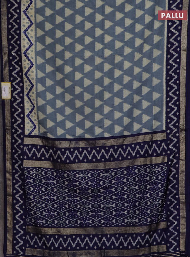 Semi patola saree grey and blue with geometric butta weaves and zari woven border