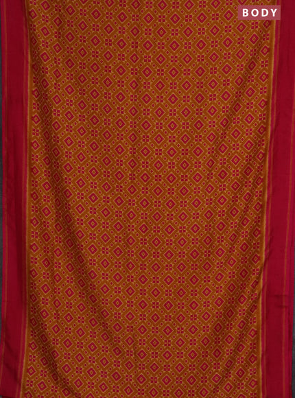 Semi patola saree mustard yellow and pink with allover ikat weaves and simple border