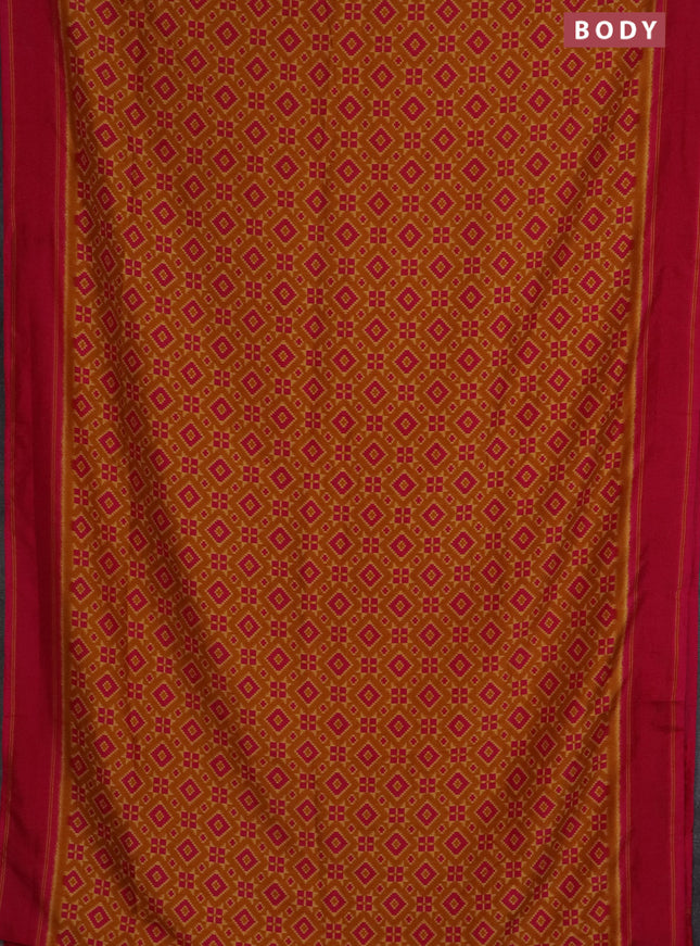 Semi patola saree mustard yellow and pink with allover ikat weaves and simple border