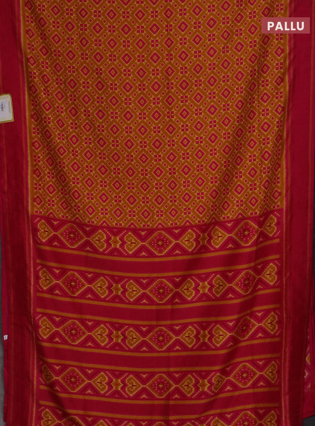 Semi patola saree mustard yellow and pink with allover ikat weaves and simple border