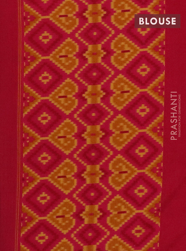 Semi patola saree mustard yellow and pink with allover ikat weaves and simple border
