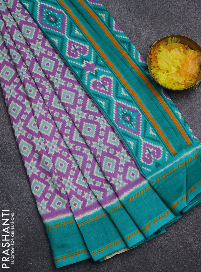 Semi patola saree lavender and teal green with allover ikat weaves and simple border