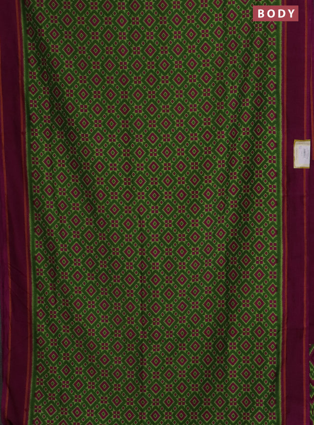 Semi patola saree green and dark magenta pink with allover ikat weaves and simple border