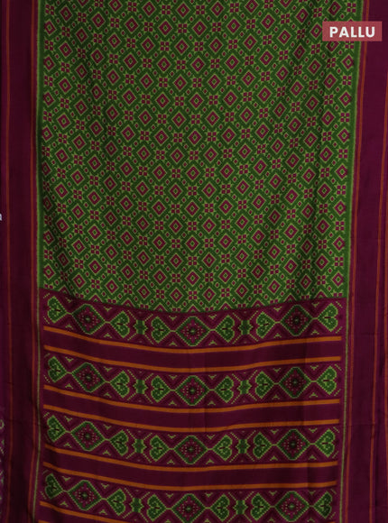 Semi patola saree green and dark magenta pink with allover ikat weaves and simple border
