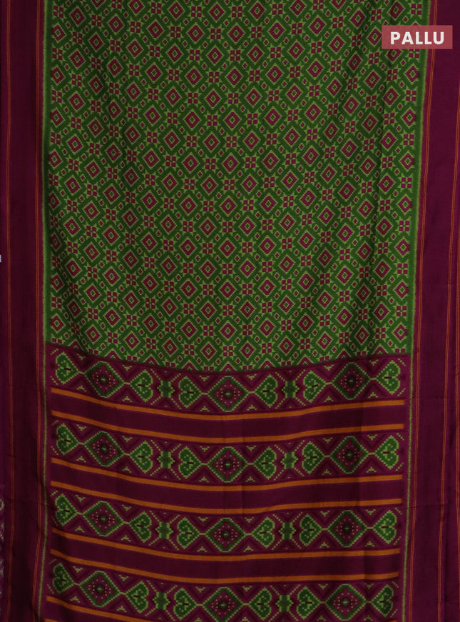 Semi patola saree green and dark magenta pink with allover ikat weaves and simple border