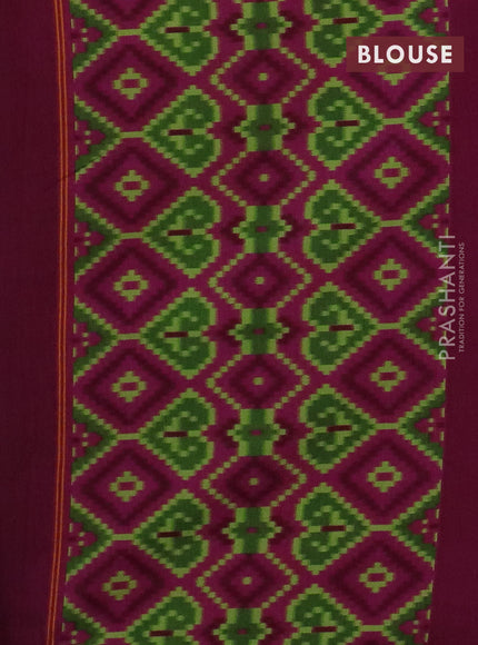 Semi patola saree green and dark magenta pink with allover ikat weaves and simple border