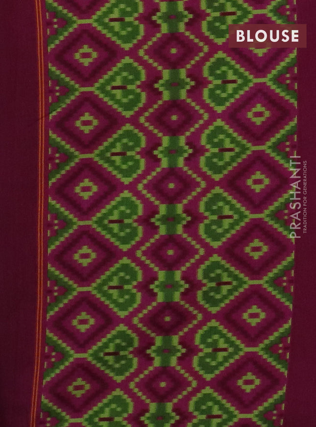 Semi patola saree green and dark magenta pink with allover ikat weaves and simple border