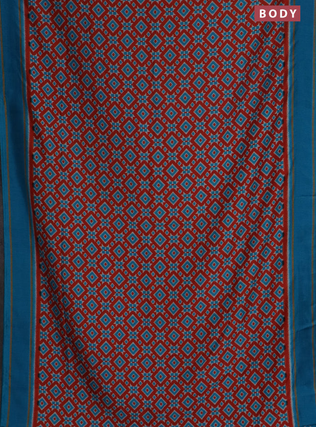 Semi patola saree red and cs blue with allover ikat weaves and simple border