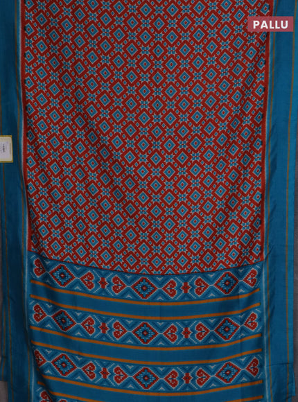 Semi patola saree red and cs blue with allover ikat weaves and simple border