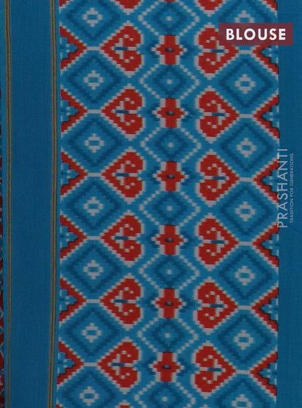 Semi patola saree red and cs blue with allover ikat weaves and simple border