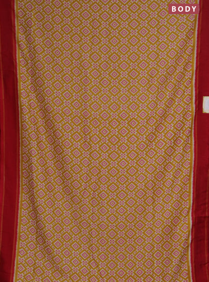 Semi patola saree yellow and red with allover ikat weaves and simple border