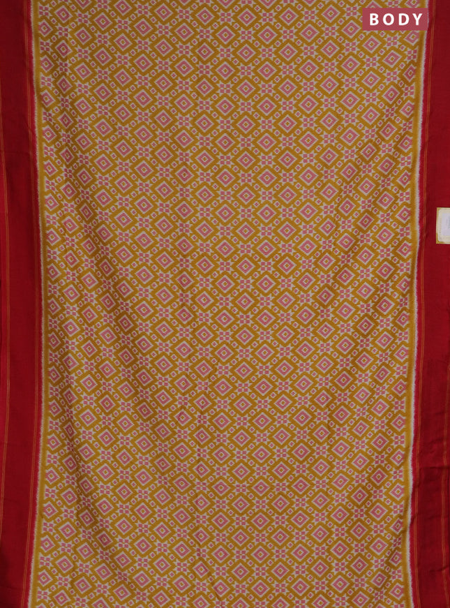 Semi patola saree yellow and red with allover ikat weaves and simple border