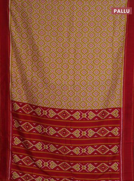 Semi patola saree yellow and red with allover ikat weaves and simple border