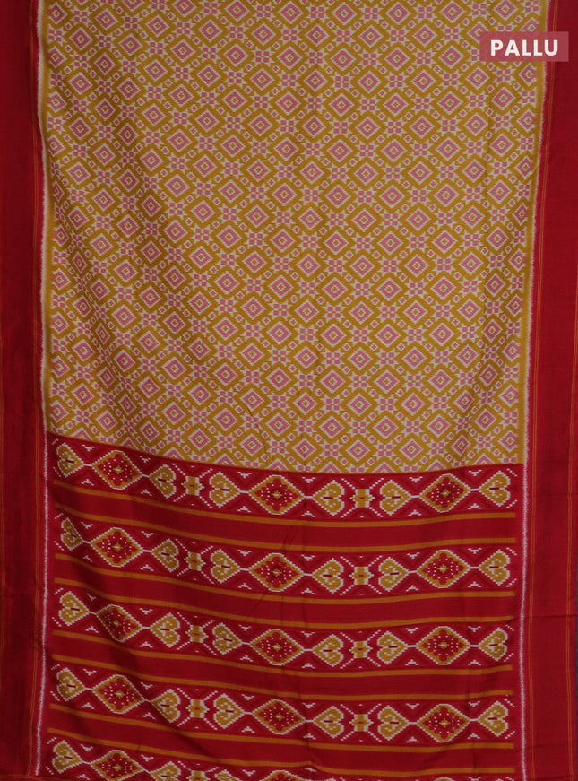 Semi patola saree yellow and red with allover ikat weaves and simple border