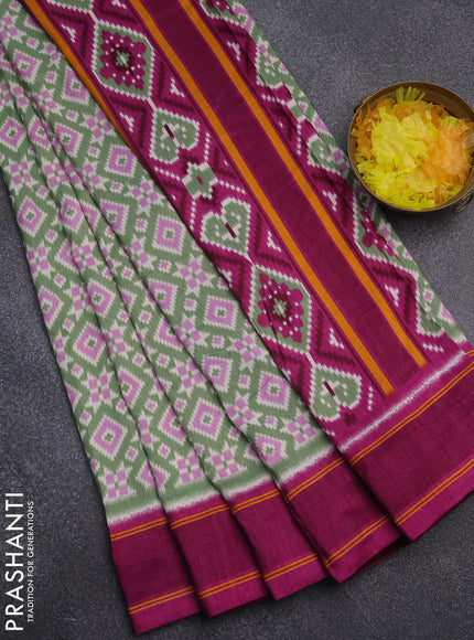 Semi patola saree pastel green and purple with allover ikat weaves and simple border