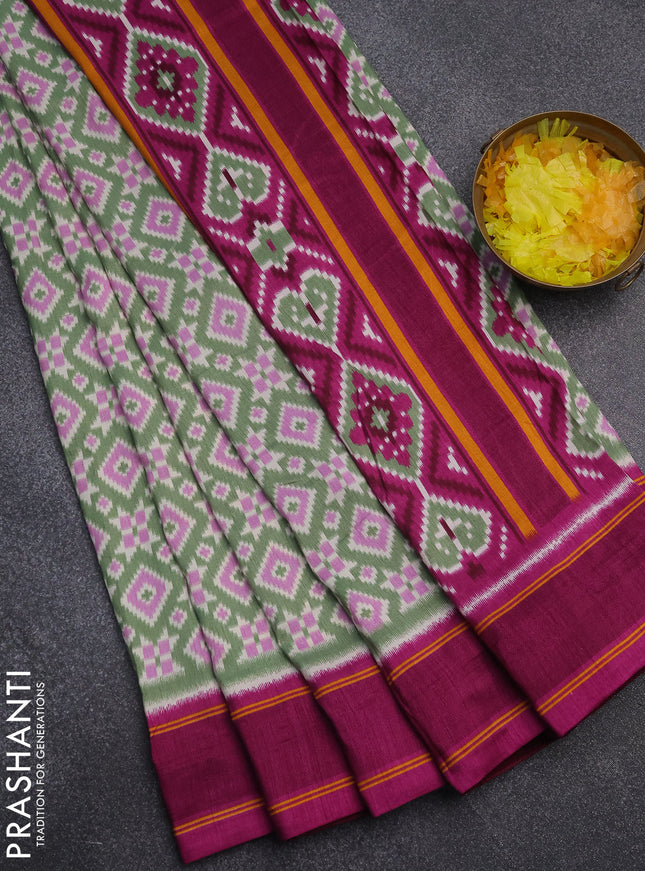 Semi patola saree pastel green and purple with allover ikat weaves and simple border