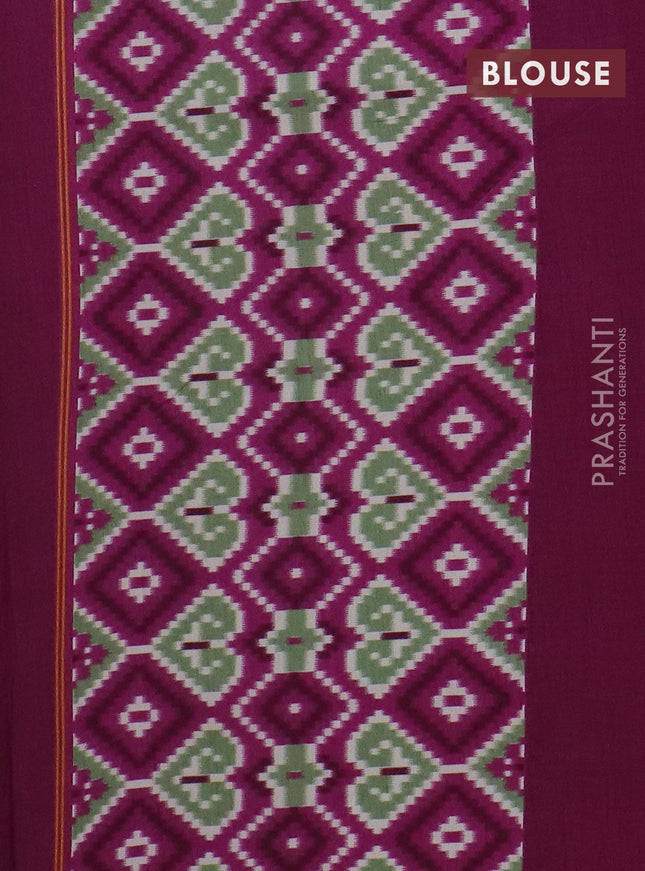 Semi patola saree pastel green and purple with allover ikat weaves and simple border