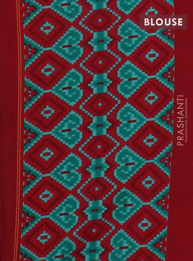 Semi patola saree teal green and red with allover ikat weaves and simple border
