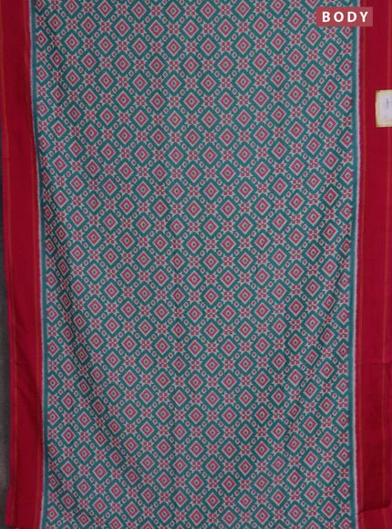 Semi patola saree teal blue and pink with allover ikat weaves and simple border