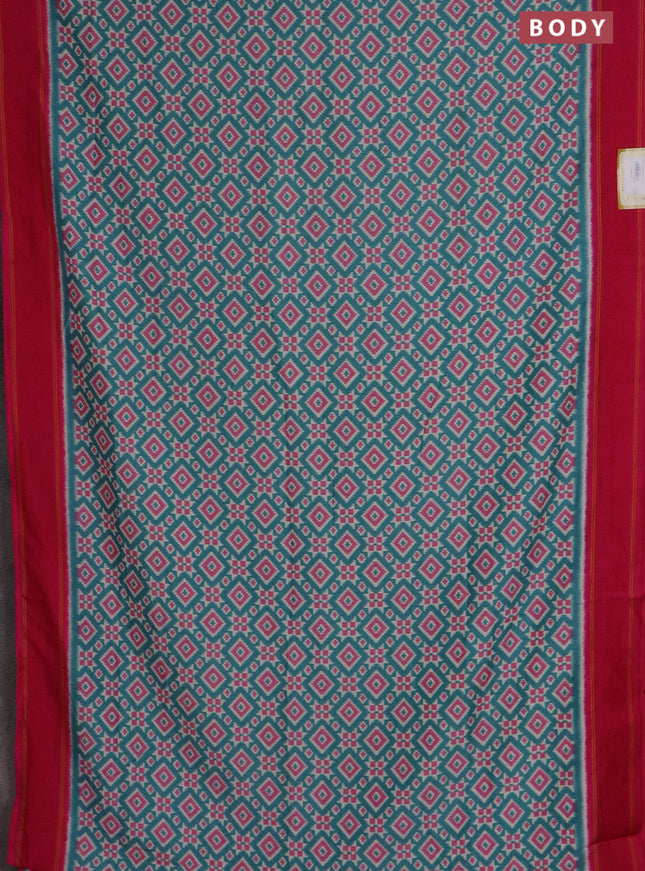 Semi patola saree teal blue and pink with allover ikat weaves and simple border