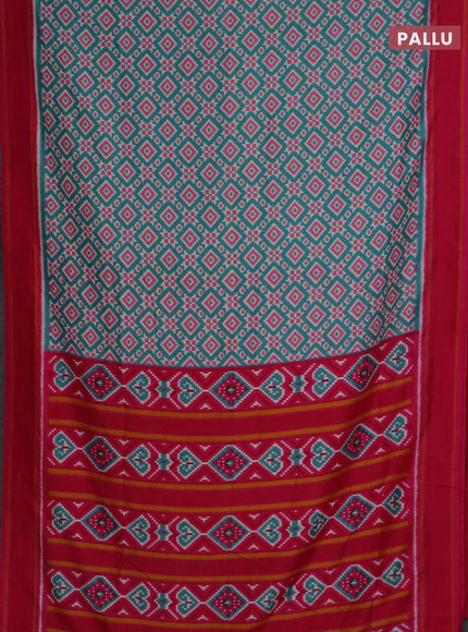 Semi patola saree teal blue and pink with allover ikat weaves and simple border