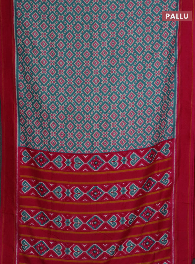 Semi patola saree teal blue and pink with allover ikat weaves and simple border