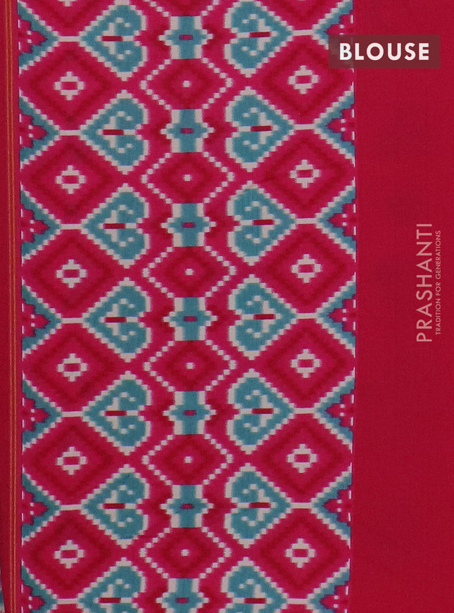 Semi patola saree teal blue and pink with allover ikat weaves and simple border
