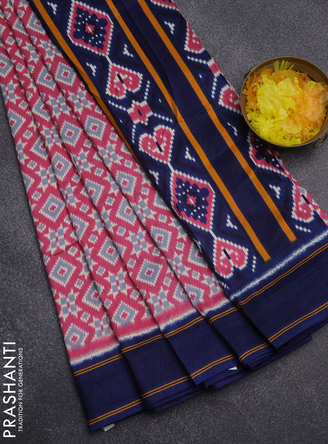 Semi patola saree mauve pink and navy blue with allover ikat weaves and simple border