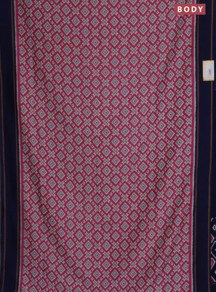 Semi patola saree mauve pink and navy blue with allover ikat weaves and simple border