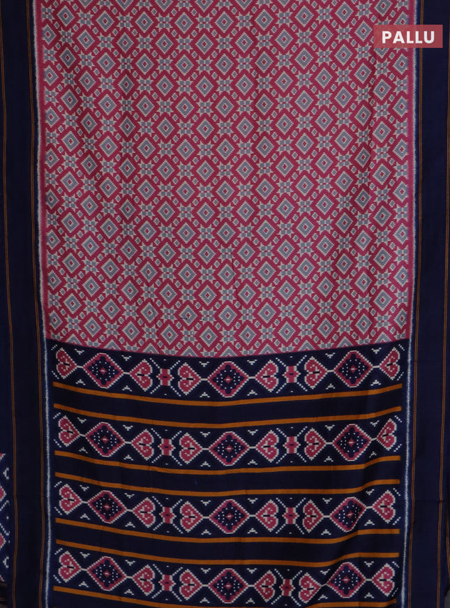 Semi patola saree mauve pink and navy blue with allover ikat weaves and simple border