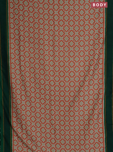 Semi patola saree pale orange and dark green with allover ikat weaves and simple border