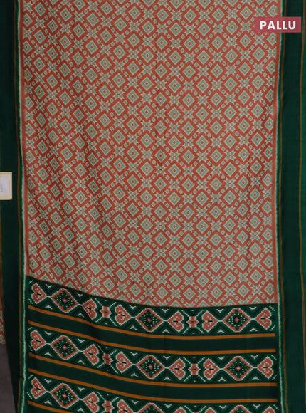 Semi patola saree pale orange and dark green with allover ikat weaves and simple border