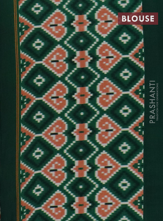 Semi patola saree pale orange and dark green with allover ikat weaves and simple border