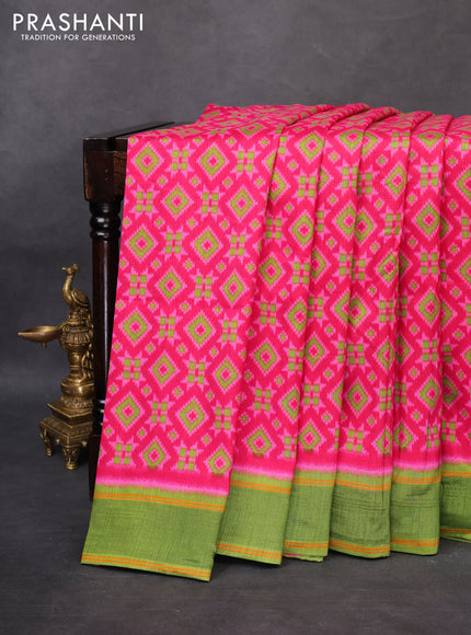 Semi patola saree pink and light green with allover ikat weaves and simple border