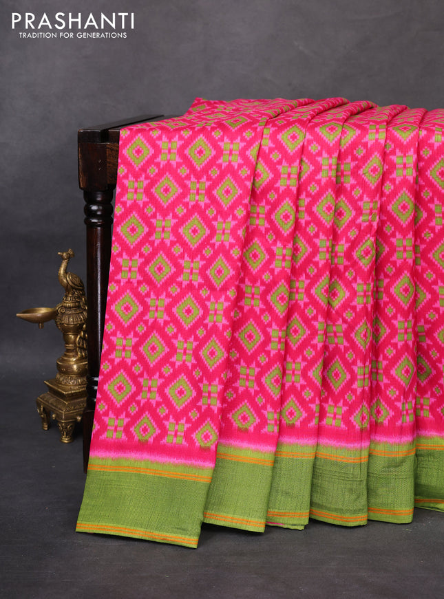 Semi patola saree pink and light green with allover ikat weaves and simple border