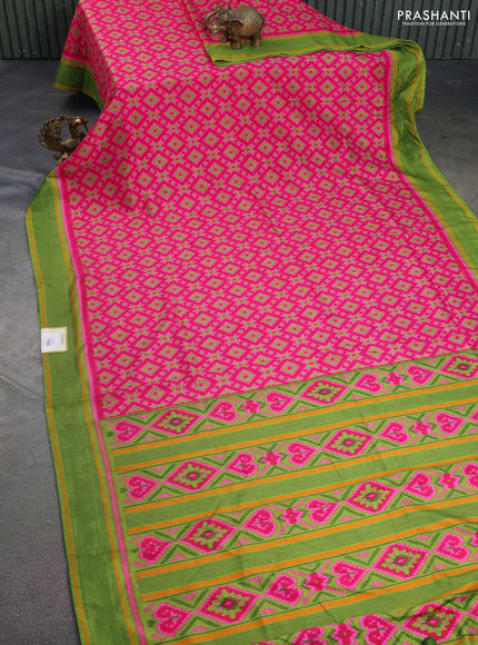 Semi patola saree pink and light green with allover ikat weaves and simple border