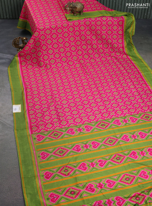 Semi patola saree pink and light green with allover ikat weaves and simple border