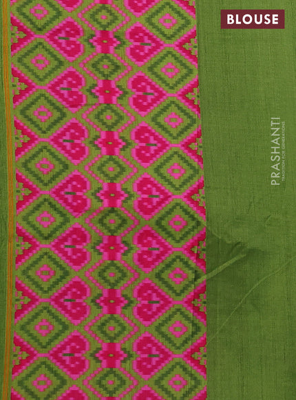 Semi patola saree pink and light green with allover ikat weaves and simple border