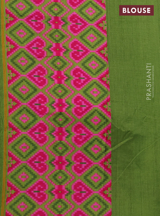 Semi patola saree pink and light green with allover ikat weaves and simple border