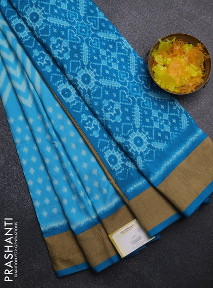 Semi patola saree light blue and cs blue with allover ikat weaves and woven border