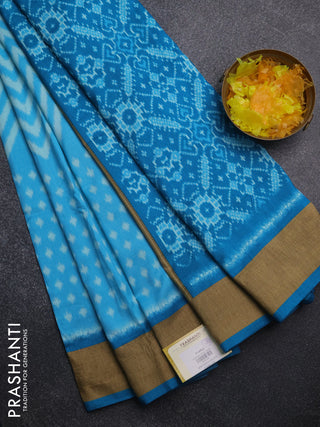 Semi patola saree light blue and cs blue with allover ikat weaves and woven border